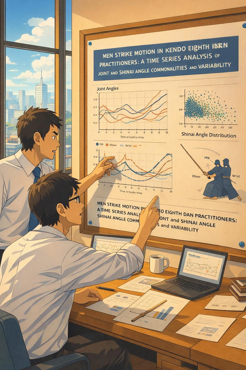 Men strike motion in kendo eighth dan practitioners: a time series analysis of joint and shinai angle commonalities and variability